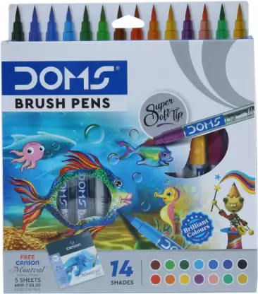 DOMS Non Toxic Brush Pen in Cardboard Box (Set of 14, Multicolor)
