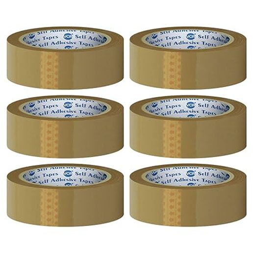 Self Adhesive Brown Cello Tape - 65 Meters in Length - 24mm / 1" Width - 6 Rolls Per Pack - BOPP Industrial Packaging Tape for E-Commerce Box Packing, Office and Home use