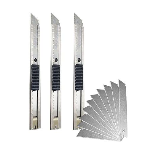 3 Pieces Stainless Steel Cutter Knife + 10 Extra Blades, Cutter Blades for Home, Office, Multipurpose