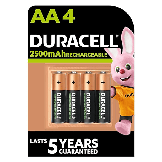 Duracell Rechargeable AA 2500mAh Batteries, 4 Pcs
