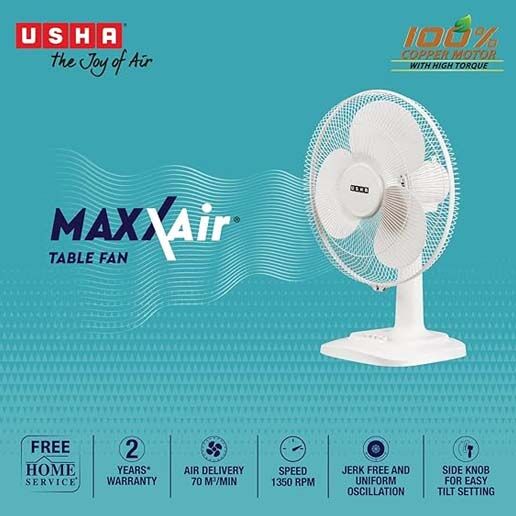 USHA Maxx Air 400MM High Speed Table Fan (White) - Image 3