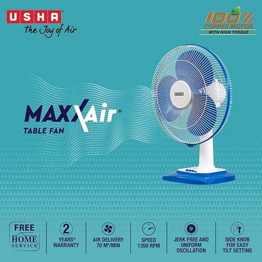 USHA Maxx Air 400MM High Speed Table Fan (Blue & White) - Image 2