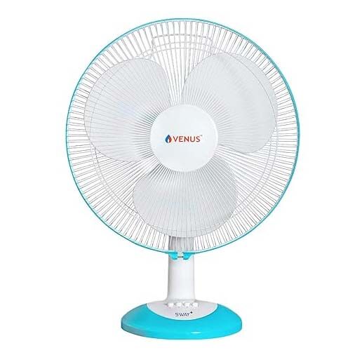VENUS Sway Plus Table Fans STF-400 Sky Blue Color | 90 Degree Oscillation with 3 Speed Option